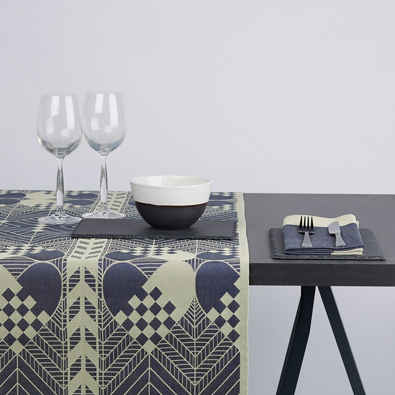 Jensen Damask Bordløber JULELØBER Blue Gold 50x165 cm Bordløber Hjem.dk